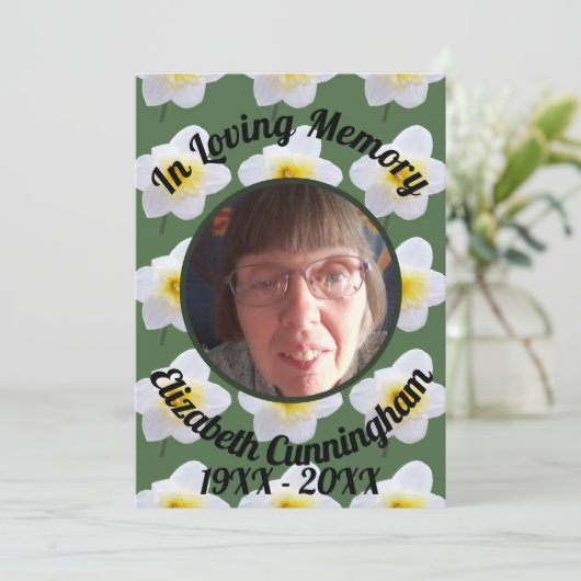 Gedenkstätte für das weiße Daffodil Love Memory Fo Einladung (Stehend Vorderseite)