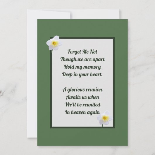 Gedenkstätte für das weiße Daffodil Love Memory Fo Einladung (Rückseite)