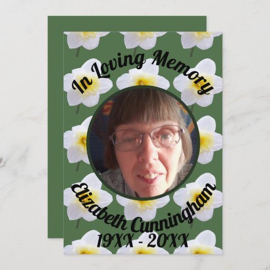 Gedenkstätte für das weiße Daffodil Love Memory Fo Einladung (Vorne/Hinten)