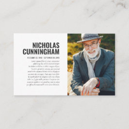 Gedenkstätte für die Trauerfeier in der Erinnerung Visitenkarte