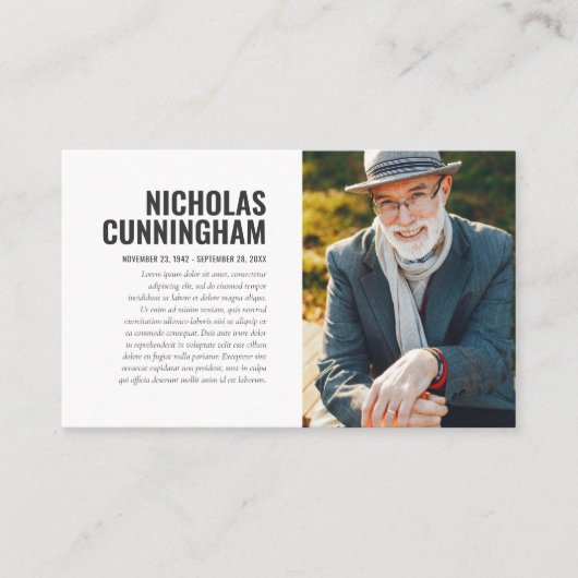 Gedenkstätte für die Trauerfeier in der Erinnerung Visitenkarte (Vorderseite)