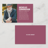 Gedenkstätte für die Trauerfeier in der Erinnerung Visitenkarte (Vorne/Hinten)