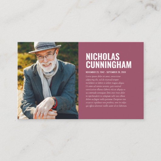 Gedenkstätte für die Trauerfeier in der Erinnerung Visitenkarte (Vorderseite)