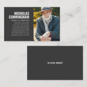 Gedenkstätte für die Trauerfeier in der Erinnerung Visitenkarte (Vorne/Hinten)