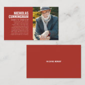 Gedenkstätte für die Trauerfeier in der Erinnerung Visitenkarte (Vorne/Hinten)