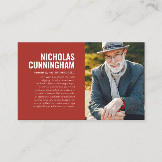 Gedenkstätte für die Trauerfeier in der Erinnerung Visitenkarte (Vorderseite)