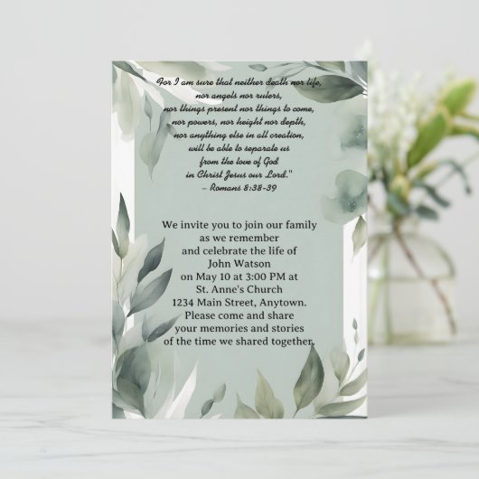 Gedenkstätte für grüne und weiße Blätter Einladung (Stehend Vorderseite)