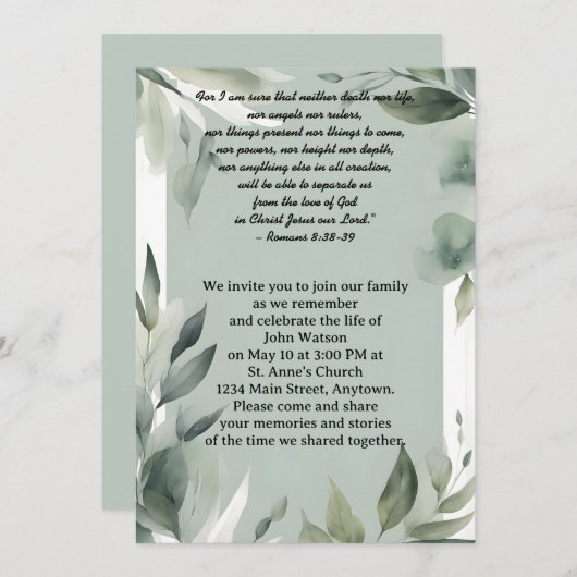 Gedenkstätte für grüne und weiße Blätter Einladung (Vorne/Hinten)