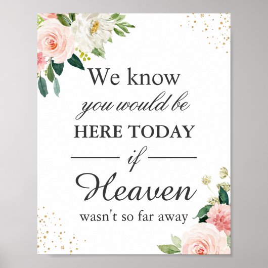 Gedenkstätte für Hochzeiten Blush Floral Gold Glit Poster (Vorne)