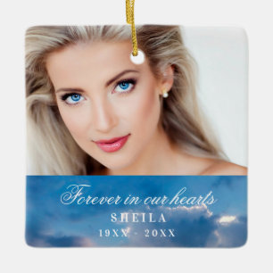 Gedenkstätte für immer in unseren Herzen Foto blau Keramikornament