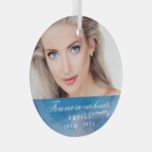 Gedenkstätte für immer in unseren Herzen Foto blau Ornament Aus Glas