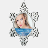 Gedenkstätte für immer in unseren Herzen Foto blau Schneeflocken Zinn-Ornament (Rechts)