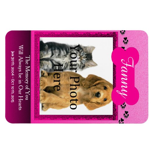 Gedenkstätte für Katzen oder Hunde mit rosa Pet Magnet (Horizontal)