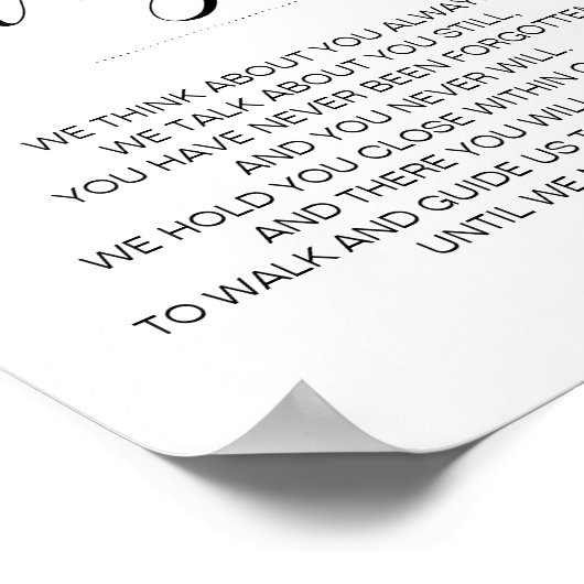 Gedenkstätte für moderne Schwarz-Weiß-Hochzeitgedi Poster (Ecke)