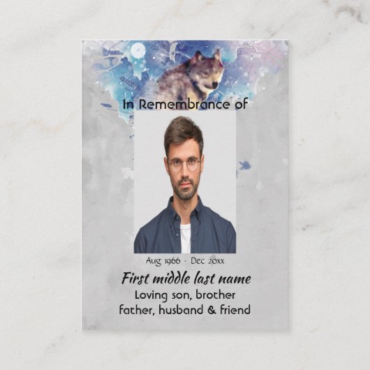 Gedenkstätte für Pocket Keepake Wolf Visitenkarte (Rückseite)