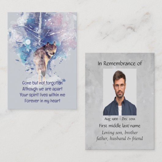 Gedenkstätte für Pocket Keepake Wolf Visitenkarte (Vorne/Hinten)