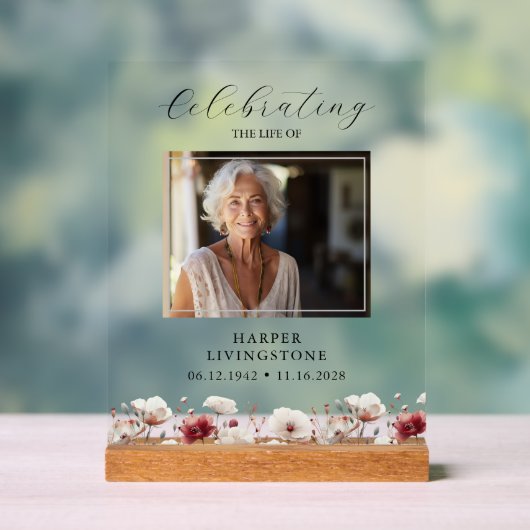 Gedenkstätte für Rosa und Weißmohnblume (8 x 10) Acrylschild (Neutral)