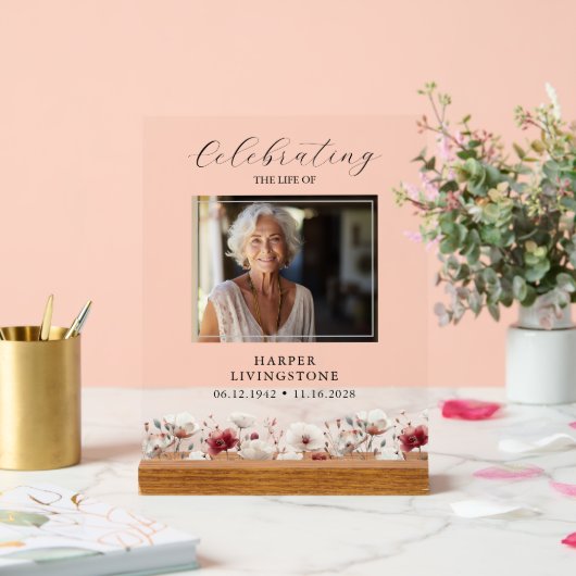 Gedenkstätte für Rosa und Weißmohnblume (8 x 10) Acrylschild (Hochzeit)