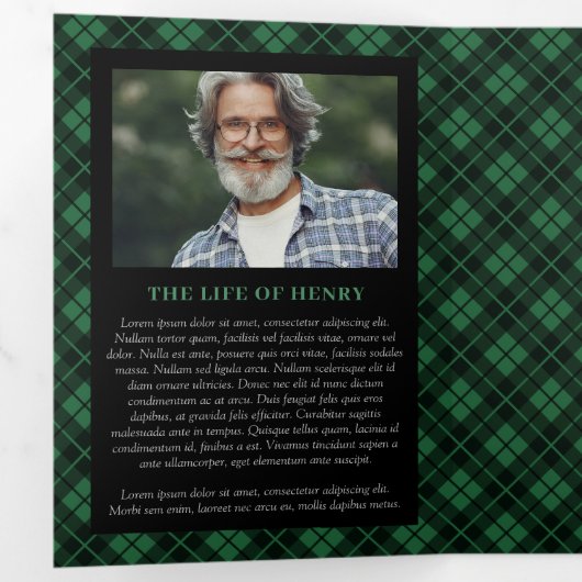 Gedenkstätte für rustikale grüne Karierte Kreuzbee Dreifach-gefaltete Programmkarte (Innen Erste Seite)