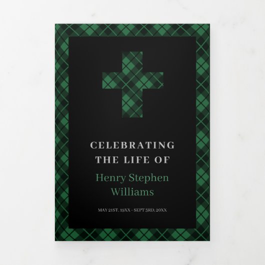 Gedenkstätte für rustikale grüne Karierte Kreuzbee Dreifach-gefaltete Programmkarte (Cover)