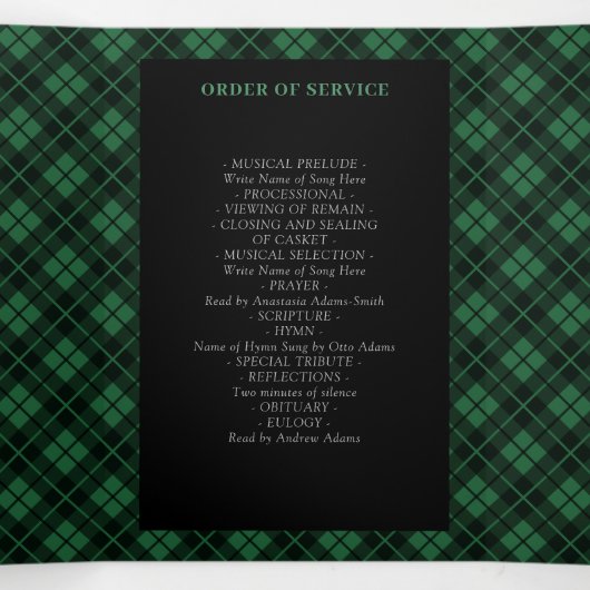 Gedenkstätte für rustikale grüne Karierte Kreuzbee Dreifach-gefaltete Programmkarte (Innenseite Mitte)