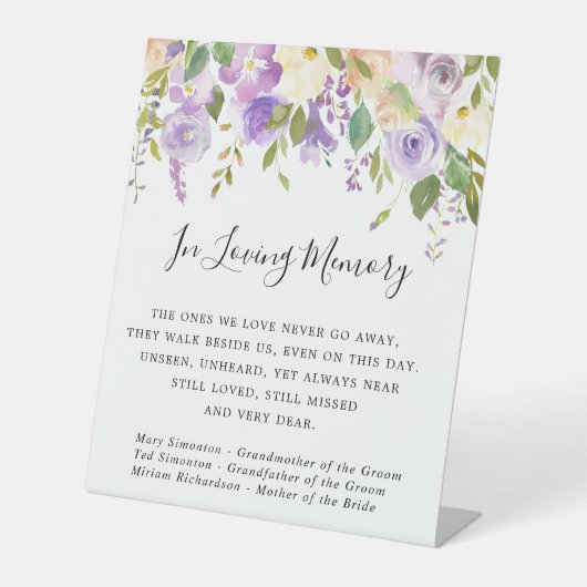 Gedenkstätte für rustikale Lila Blumenhochzeiten Sockelschild (Vorderseite)