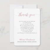 Gedenkstätte für weiches weißes Foto Dankeskarte (Rückseite)