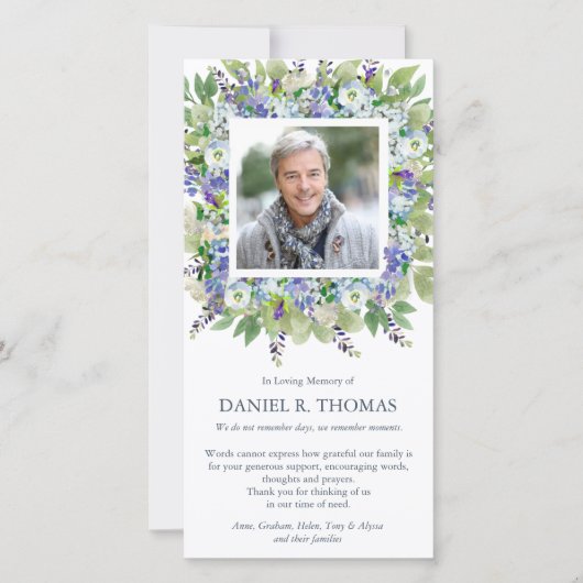 Gedenkstätte Lila Florals Beerdigung Danke Karten (Vorderseite)