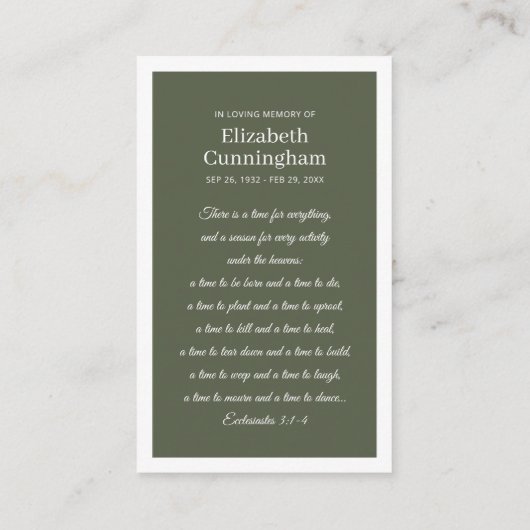 Gedenkstätte zur Beerdigung Moderne und einfache F Visitenkarte (Rückseite)