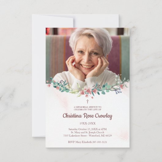 Gedenkstein Foto Liebe mit Blumen in Rosa Mitteilungskarte (Vorderseite)