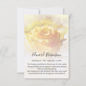 Gedenkstein Wasserfarbe Gelbe Rose Danke Karte (Vorderseite)