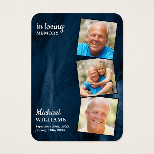 Gedenktafel 3 Foto Beerdigungskarte Blaue Marmor (Vorderseite)