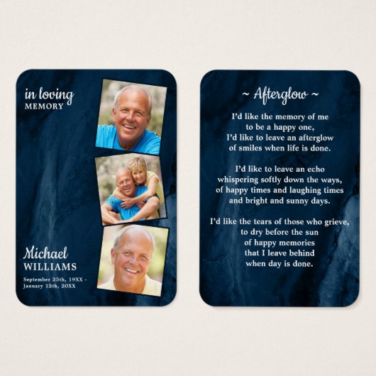 Gedenktafel 3 Foto Beerdigungskarte Blaue Marmor (Vorne & Hinten)
