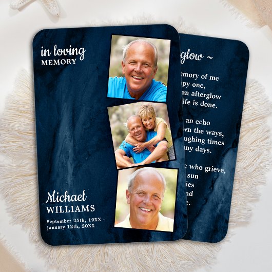 Gedenktafel 3 Foto Beerdigungskarte Blaue Marmor