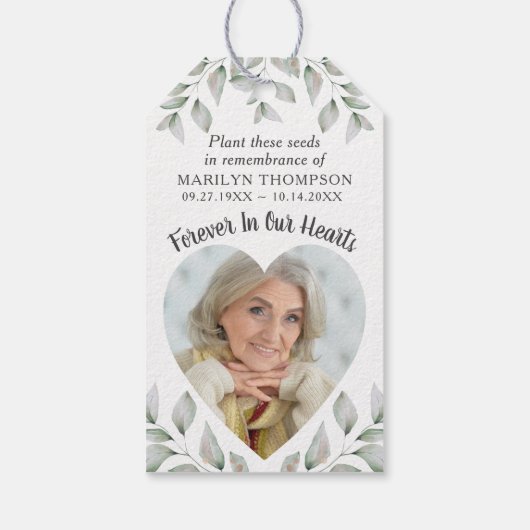 Gedenktag Beerdigung Botanisches Saatgut Foto Geschenkanhänger (Rückseite)