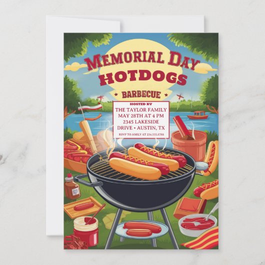 Gedenktag Hot Dogs Barbeque Party Einladung (Vorderseite)