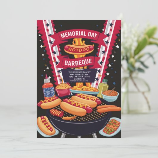 Gedenktag Hot Dogs Barbeque Party Einladung (Stehend Vorderseite)