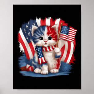Gedenktag Katze, 4. Juli Patriotisch Usa Flagge F Poster