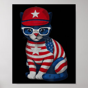 Gedenktag Katze, Frohes 4. Juli Patriotisches USA  Poster
