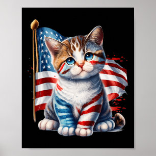 Gedenktag Katze Lustiges Kätzchen 4. Juli Patrioti Poster