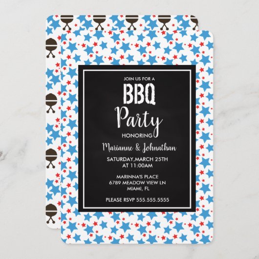 Gedenktag Kochen Party Grillsterne Einladung (Vorne/Hinten)