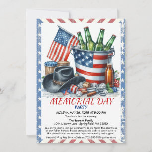 Gedenktag-Party-Einladung – USA-Flagge, Blumen Einladung