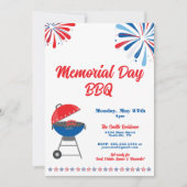 Gedenktag Party GRILLEN Patriotic Red White Blue Einladung (Vorderseite)