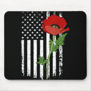 Gedenktag Red Poppy American Flag Veteran Milit Mousepad
