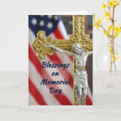 Gedenktag Religiöses Patriotisches Kreuz und Flagg Karte (Gelbe Blume)