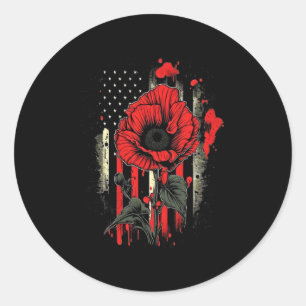 Gedenktag Roter Mohn Blume Amerikanische Flagge Us Runder Aufkleber