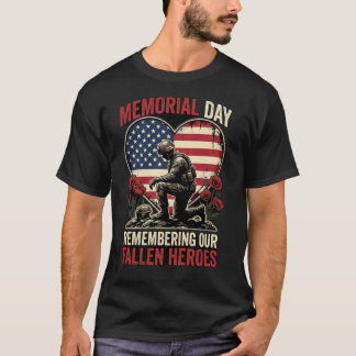 Gedenktag-Soldat kniet Herzflagge Erinnerung T-Shirt