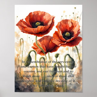 Gedenktag und Veteranentag Mohnposter Poster