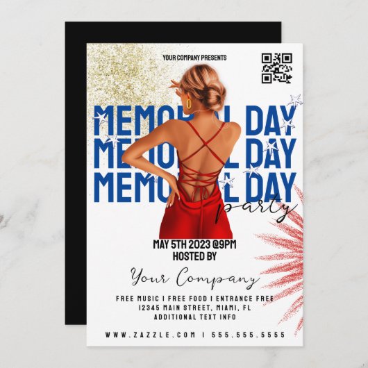 Gedenktag Veranstaltung Patriotische Party Club Fl Einladung (Vorne/Hinten)