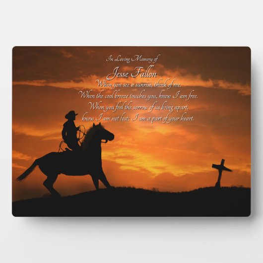 Gedenktribut Cowboy und Pferd spirituelle Plaque Fotoplatte (Vorderseite)